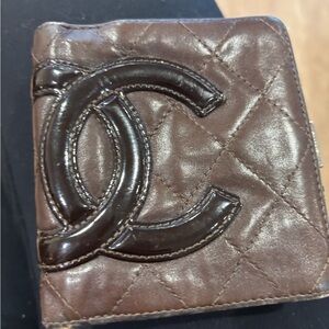 CHANEL Brown Quilted Leather Wallet with KISS Lock!